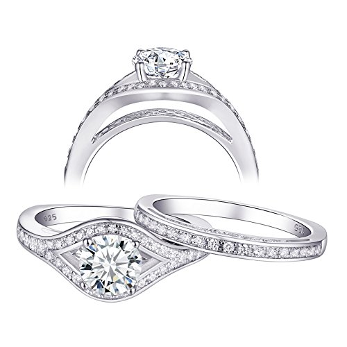 Newshe Jewellery Cz Wedding Ring Sets Engagement Rings for Women Sterling Silver 1.3ct