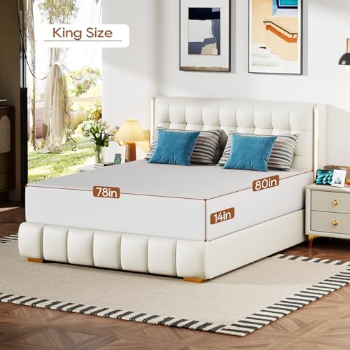 Image of FDW 14 Inch King Mattress, Medium Firm Base Foam, Breathable & Comfortable with Removable Washable Zipper Cover, Bed in a Box, CertiPUR-US Certified, White