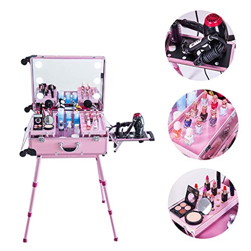 GroßE KapazitäT Professionelle Licht Make-Up Kosmetikkoffer Trolley Make-Up Kit Halterung Led-Licht GroßEn Spiegel… – Bild 3