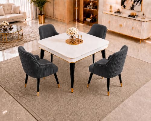 Image of WOODEN SPACE 4 Seater Wooden Dining Table Set | Urban Marble Top Dining Table with Chairs for Dining Room & Kitchen (Modern Zyro Dark Grey) (42 x 42 x 30 inch)