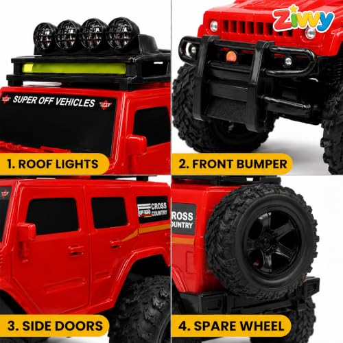 Image of Off Road RC Monster Car for Kids | 4x4 Remote Control SUV Truck | LED Lights | USB Type-C Charging | Lithium Battery | 2.4GHz Controller | High Speed Off Roader | Red | Made in India