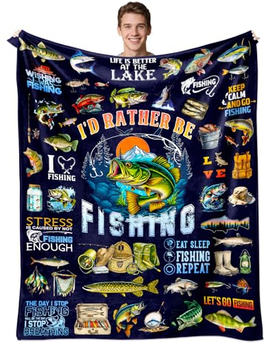 Fishing Blanket Fishing Gifts for Men Boys Soft Warm Flannel Funny Fish Stuff Throw Blanket Best Gift for Fisherman Lovers Birthday Decor Gifts for Kids Adults 60"x50"