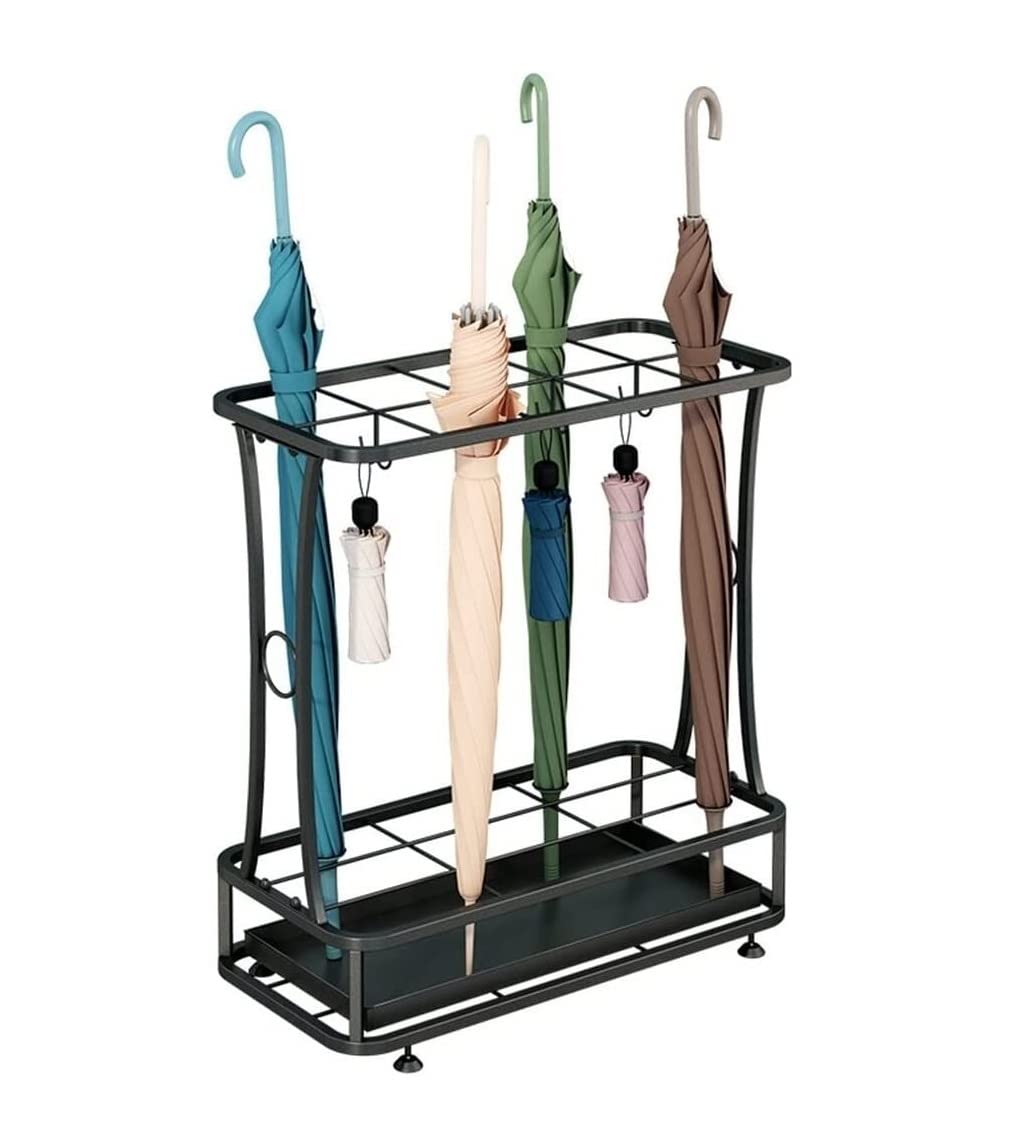 DFGHNBVC 10-Slot Metal Umbrella Holder Stand With Removable Drip Tray 8 Hooks - Stylish Indoor Umbrella Rack For Home, Office, Entryway Hallway Storage Solutions