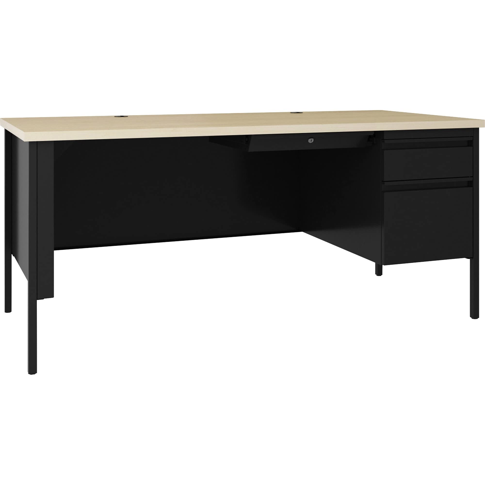 Lorell Fortress Series 66" Right Pedestal Desk - 66" x 29.5" x 30" Maple Surface