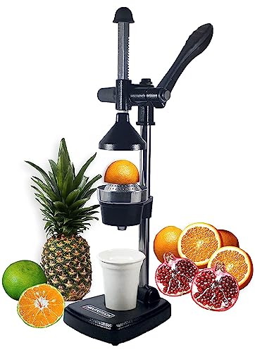 HKUTOTECH Aluminium Hand Press Citrus Fruit Juicer, Cold Press Juicer, Manual Hand Press Juicer and Squeezer for Fruits and Vegetables - Big (Made in India) Super Black.