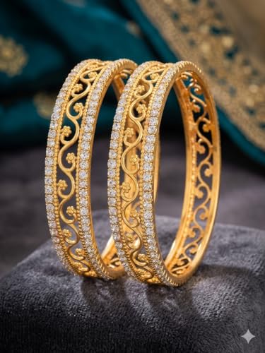 Image of CUTE GOLD 1 One Gram Gold Plated Traditional American Diamond Bangles for Women and Girls