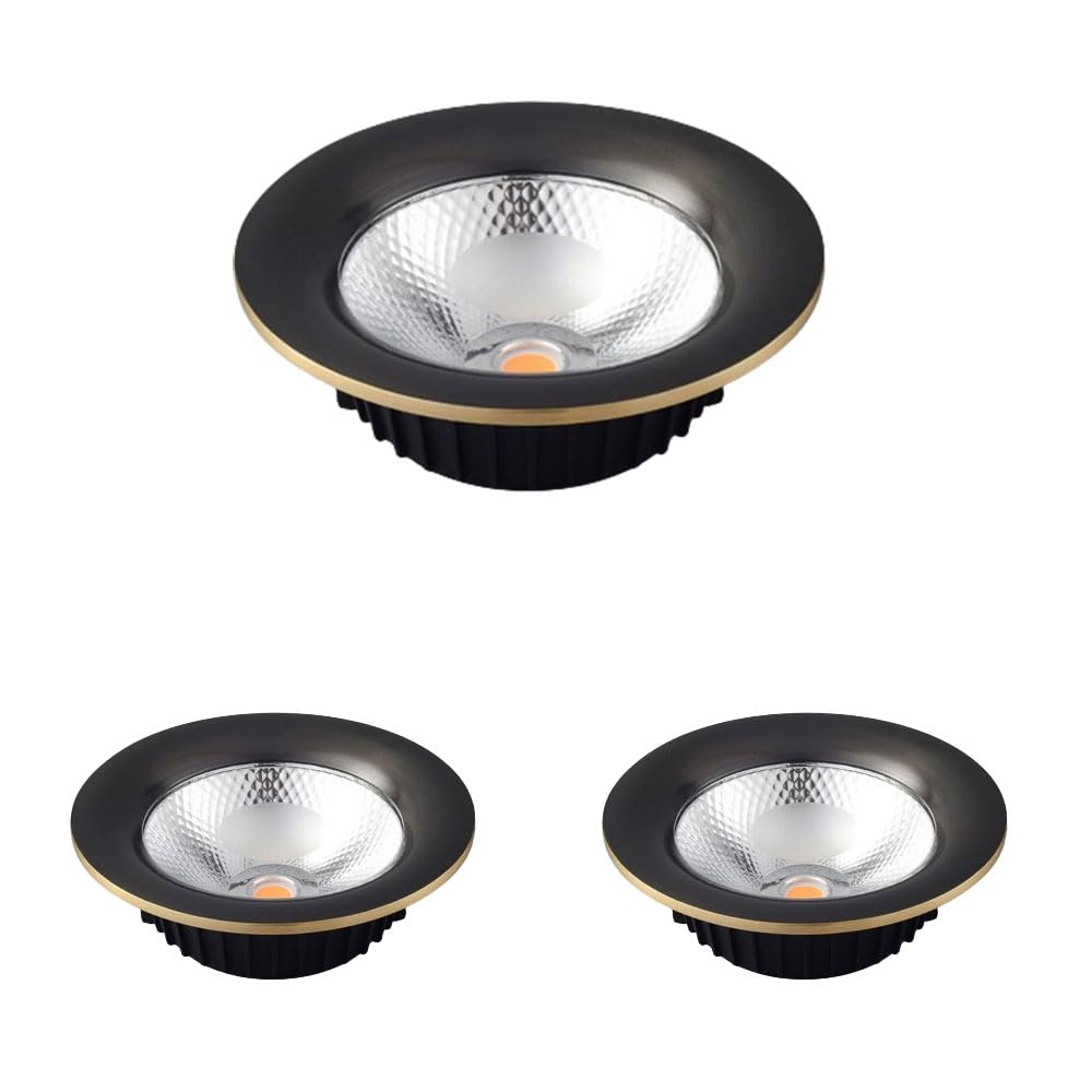 JKJZSALJ 3 Pack 3.9 Inch Round Luminaire,Brushed Brass Finish,7W Led Recessed Light Fixtures Dimmable Adjustable Gimbal Retrofit Spotlight,Cri 90+,3Cct 3000K/4000K/6000K,Black
