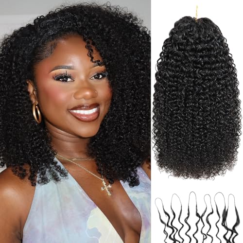 Beauty Youth Kinky Curly Miracle Knots Human Crochet Hair 75g/Pack Invisible Pre-Separated Feather Crochet Human Hair Extensions For Black Women Natural Black 18 Inch