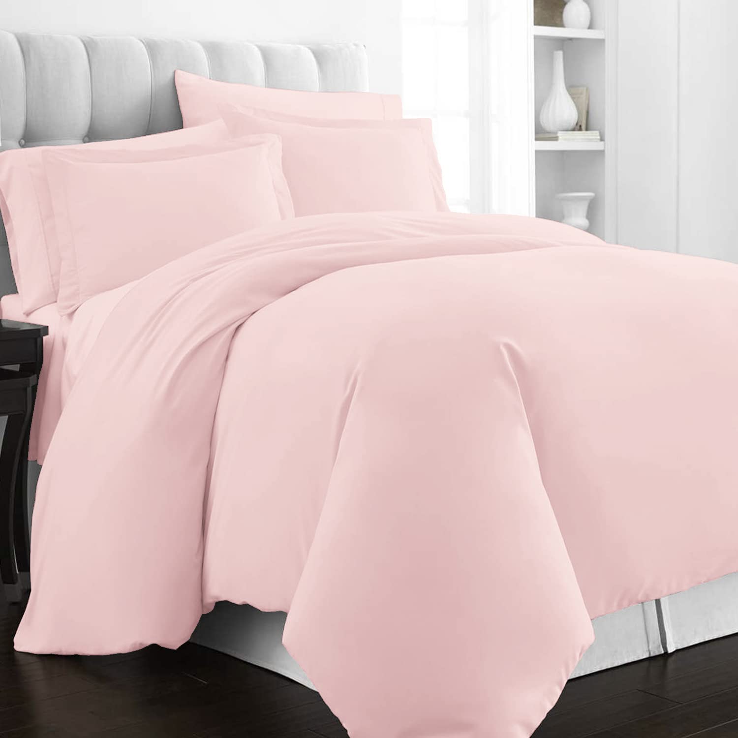 Pizuna Pure Combed Cotton Single Size Duvet Cover 140x200 cm Light Pink, 400 Thread Count Cool Breathable 100% Long Staple Cotton Sateen Weave Quilt Cover & 1 Pillowcase (Light Pink Bedding Set)