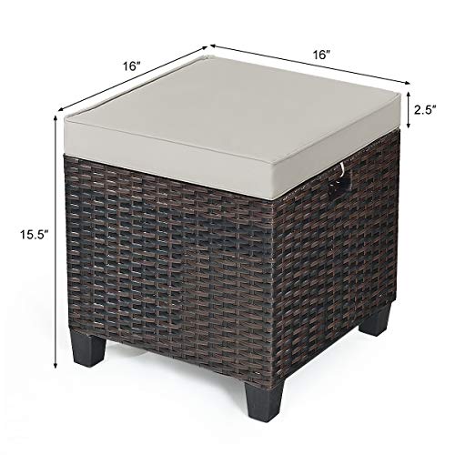 Hysache Cleeman Outdoor Ottoman Set Of 2, All Weather Rattan Wicker Patio Ottoman W/Removable Cushions thumb #2