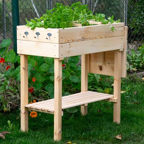 dobar® 58397e erhöhtes Frühbeet aus Massivholz Gr. M | Hochbeet mit Frühbeetaufsatz | Frühbeetkasten mit Ablagefläche & ausklappbarem Tisch | Pflanzkasten mit Gewächshaus | 116 x 40 x 110 cm | Natur