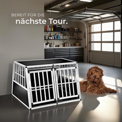 tectake® Hundebox trapezförmig Auto oder Hundebox für Zuhause, Aluminium Hundetransportbox (Double, 104 x 90,5 x 69 cm)