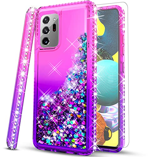 Samsung Galaxy Note 20 Ultra Case, [NOT FIT NOTE 20 ], With [Tempered Glass Screen Protector Included] STARSHOP Liquid Floating Glitter Quicksand Bling with Spot Diamond Cover - Pink/Purple