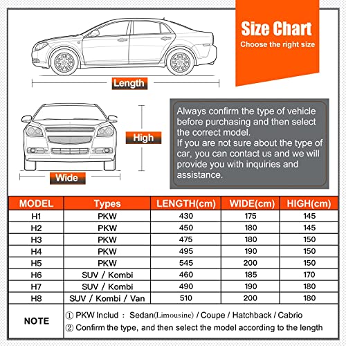 kayme Hagelschutzplane Auto Autoabdeckung Wasserdicht Atmungsaktiv. PKW Hagelschutzgarage, Abdeckplane für Hagel Sonne Regen Schutz, Hagelschutz vollgarage für Limousine (495 bis 545 cm) Schwarz