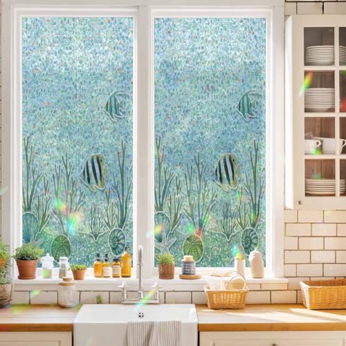 Película decorativa de privacidad para ventana con diseño turquesa miniatura 2