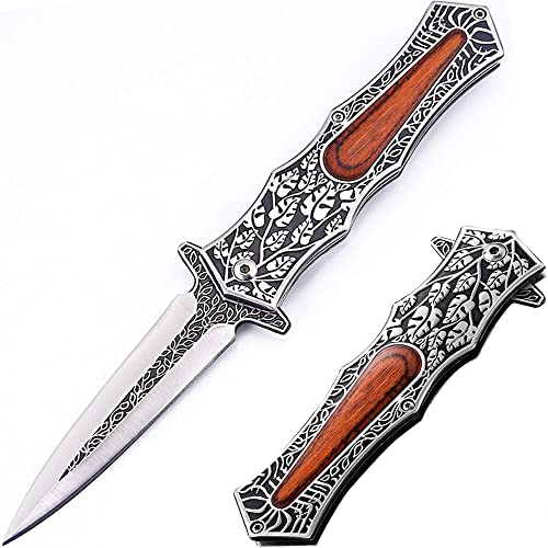 BFYLIN Klappmesser,Taschenmesser Survival Messer Holzgriff,für Camping, Jagd, mit Gürtelschnalle,Survival Messer,Rettungsmesser mit Holz & Metallgriff Cover