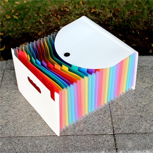 ドキュメントファイル プラスチック オルガンパック A4 多層ストレッチ 24 層 大容量フォルダー スタンド式ミニデータフォルダー カバー付き(White)