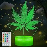 POSSHE Leaf Night Light, 420 Decor Lamp, 3D Illusion Lamp with Remote Control, Timer 16 Colors Changing, RGB Flashing Mode and Dimmable, Game Room Store Decoration