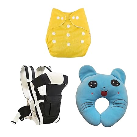 GIANT IMPEX Elegant Lightweight|Adjustable 4 Carry Position Baby Sling Carrier,A New Born Baby Soft Neck Supporting Pillow for Head|Washable Baby Cloth Diapers(0-2 Years)|Gift Combo Pack of 3