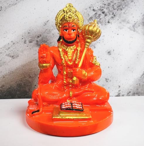 Image of RIANZ Hanuman Ji Idol for Car Dashboard, Home & Office Desk - Bajrang Bali Murti for Protection from Negative Energy, Good Luck, Success and Prosperity (Orange)
