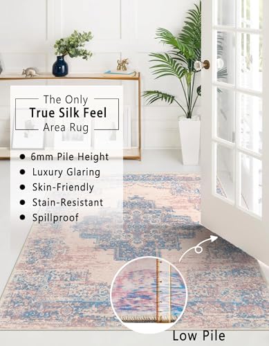 vivorug Runner Rug 2'x7' Machine Washable Non-Slip Runners for Hallways Kitchen Entryway Laundry Room Vintage-Inspired Carpet Hallway Runner Pink