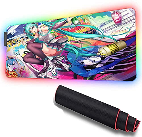 マウスパッド アニメrgbゲーミングデスクマットかわいい女の子ledマウスパッドカワイイバックライト付きキーボード マウスパッドゲーマー滑り止めラバーベース光るコンピューターマットフルサイズラップトップデスクマットオフィスホーム900x400mmxxl マウスパッド の