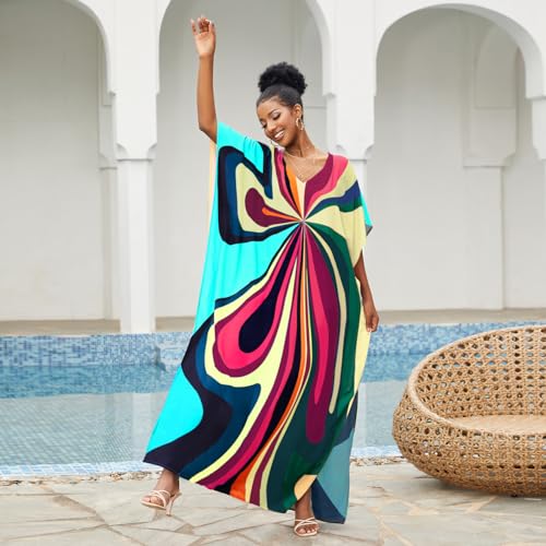 Image of NFVNKJ Women's Plus Size Beach Lounge Kaftan Maxi Dress Swimsuit Coverup for Women