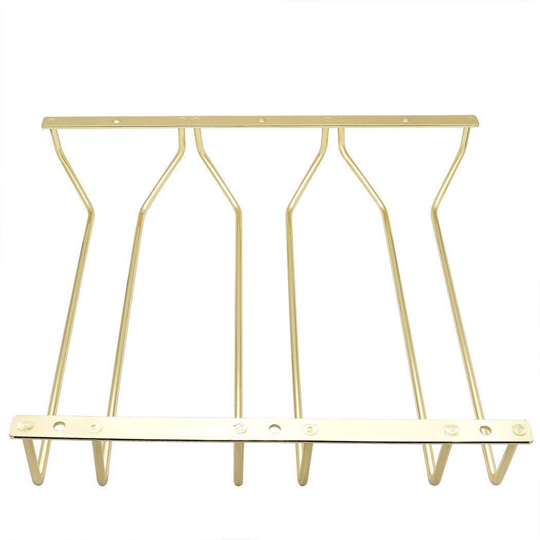 sourcing map Portabicchieri da vino sotto l'armadio, 4 calici da 25,4 cm, in acciaio inox, organizer per calici da 5 mm, colore oro