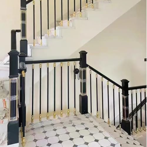 Modern Aluminum Stair Spindles - Round Balusters & Replacement Banister Post for Deck, Balcony & Stair Railing - Stylish White Guardrail Balustrade (4 Pieces)