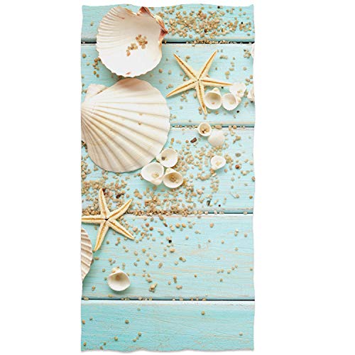 Nautical Style Starfish Hand Towels Seashells Beach Blue Wooden Bath Towels Soft Kitchen Dish Towels 13.6 X 29' for Household Daily Use | Home Decoration | Carry-On Hotel Gym Spa Sweat Towels