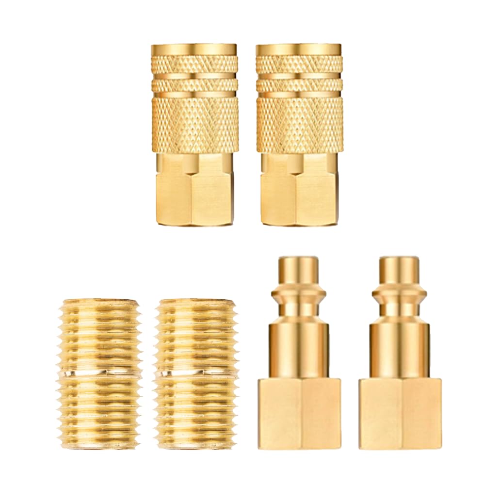 Air Hose Fittings 6 Pcs, 1/4" NPT Female Industrial Quick Connect Couplers, Female Plug and Male Closed Nipples, Maximum Versatility Connection Kit