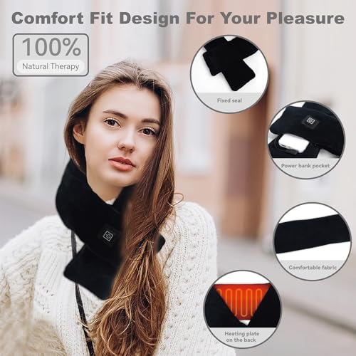 Cordless Heated Scarf with 5000mAh Power Bank, Neck Heating Pad (Black) - image 4