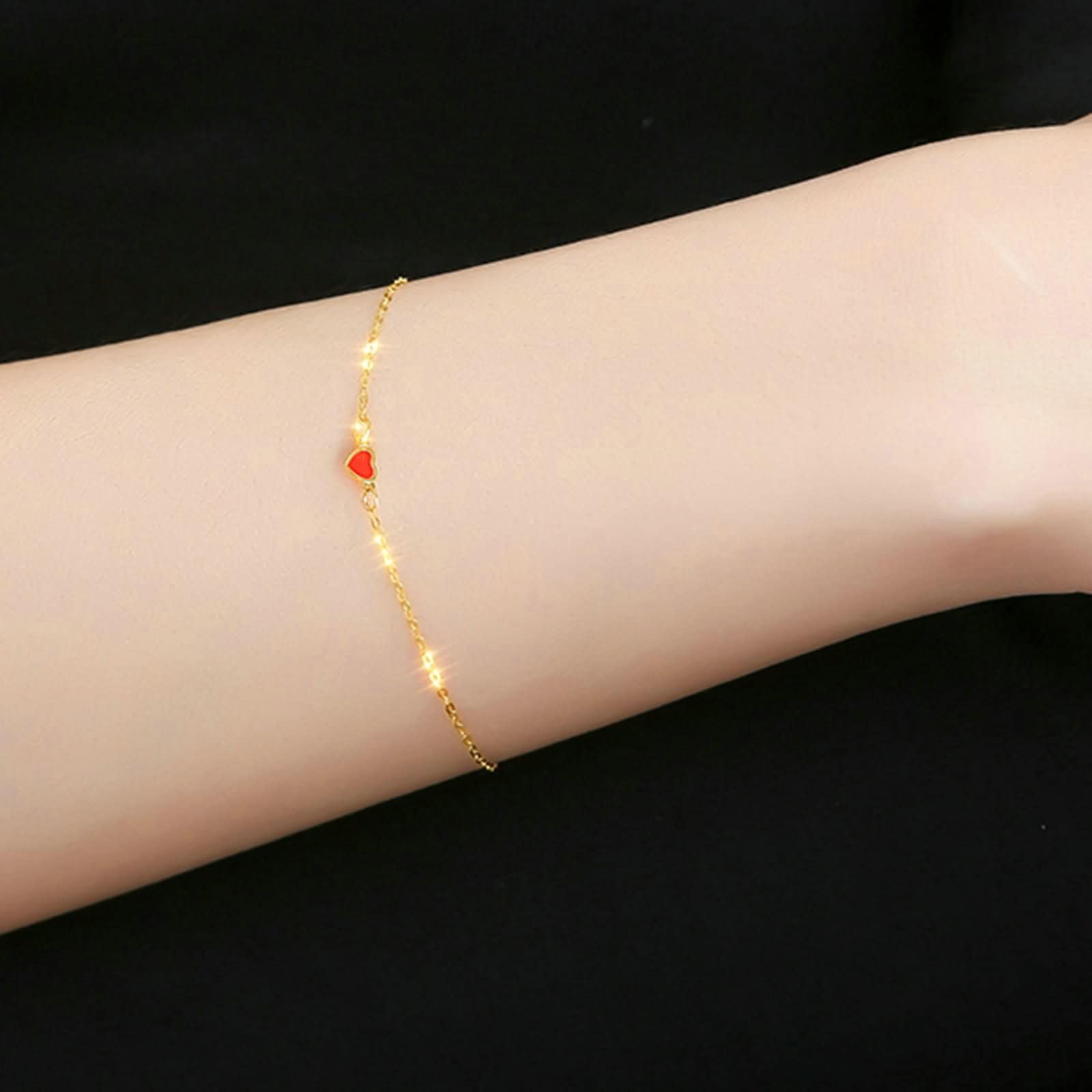 Bracciale Charm Oro Giallo 9 Kt / 14 Kt / 18 Kt per Donna, Catena con Cuore e Perlina, Regolabile 16 CM + 5 CM, Braccialetto Donna Oro