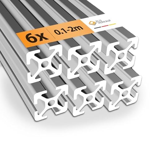 Alu-Verkauf Aluprofil 20x20mm Nut 6-6x Aluminium Profil 1000mm - Maße & Stückzahlen wählbar - T-Nut Schiene - Systemprofil aus Aluminium für Profis und Hobbyanwender