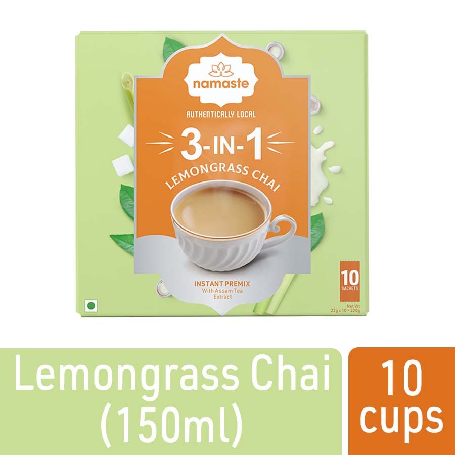 Miniatura 3 de Namaste Chai Bolsa de té de hierba de limón en polvo, té Assam con leche y azúcar, premezcla instantánea  0.78 oz x 10 sobres
