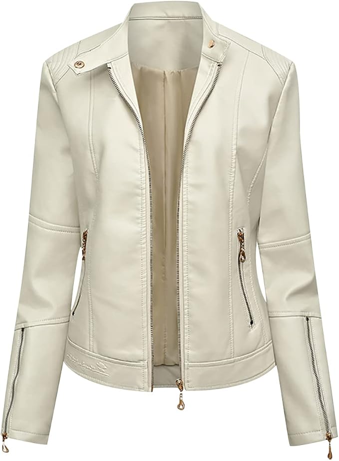 Cream color leather jacket Clearance