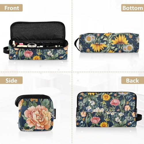 Bolsa de viaje para herramientas de cabello y tapete resistente al calor impermeable para plancha y rizador, diseño floral azul marino miniatura 5