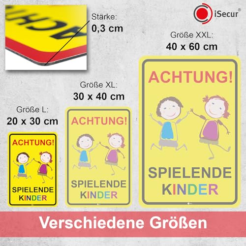Warnschild I Achtung Spielende-Kinder I Aluverbund-Schild I 20 x 30 cm groß I 3 mm Stark I mit UV Schutz-Laminat I Wetterfestes Hinweisschild I hin065