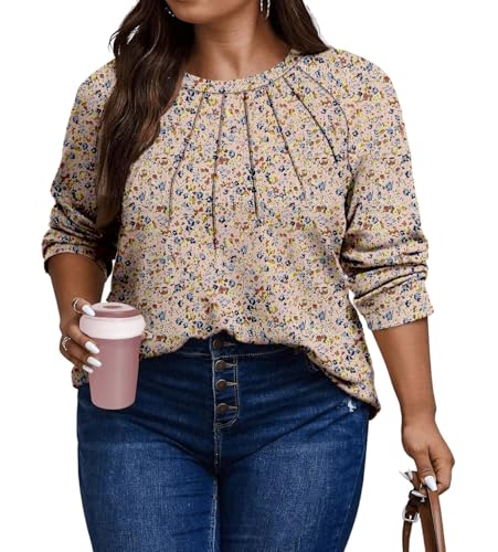 Women's Plus Size Shirts Long Sleeve Dressy Casual Tops Blouses Fashion Pleated Tunics