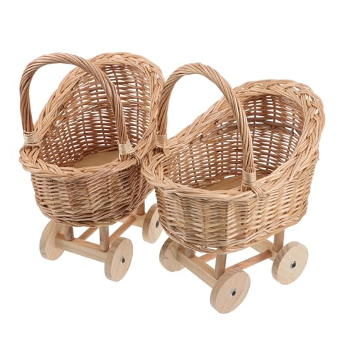 Poussette en rotin pour poupée trotteur osier jardinière vintage