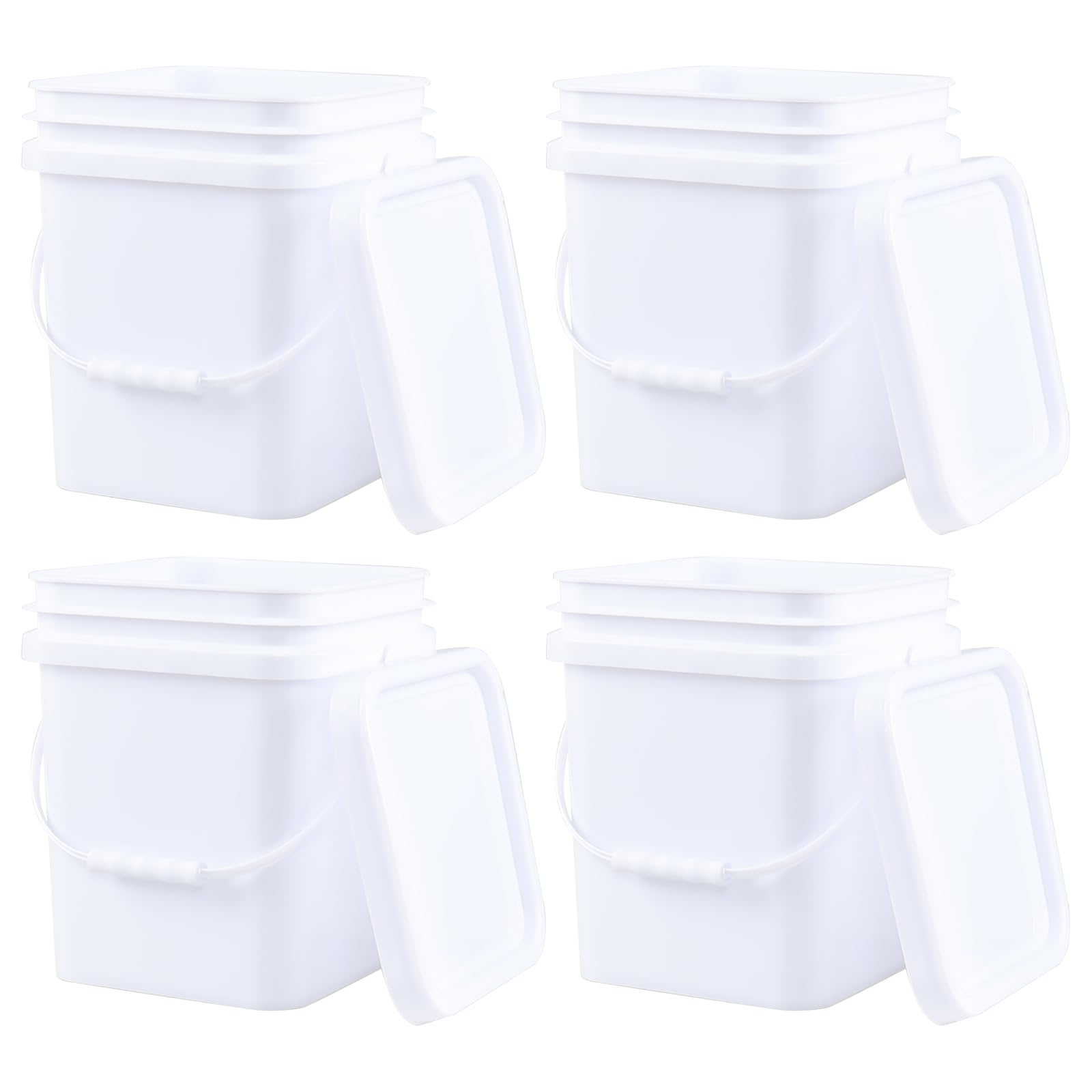 Afromy Plastic Bucket with Airtight Lid/Comfortable Handle, Heavy Duty White Pails Buckets for Storage (5 Gallon, 4 Pack)