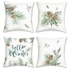 Bonhausehellowinterthrowpillowcovers18x18inchpineleavesconesgreenplantbotanicaldecorativepillowcasesforcouchsofabedhomeholidaydecorsetof4  Urban Country Home Decor Bonhause hello winter throw pillow covers 18 x 18 inch pine leaves cones green plant botanical decorative pillow cases for couch sofa bed home holiday decor set of 4  urban country home decor