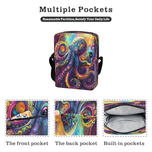 Crossbody Bag Colorful Octopus Messenger Bag for Women Men Purse Shoulder Bag Satchel Bag with Adjustable Strap 214B87862