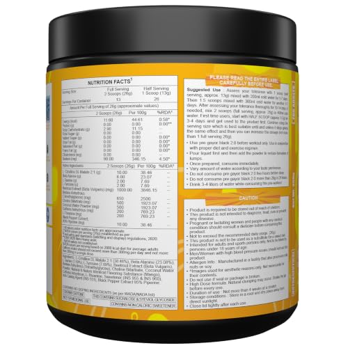 Image of Gayor Essentials Pre gayor black 2.0 Pre Workout High Stim Energy, Focus & Muscle Pump, 200mg Caffeine, 10g Citrulline Malate, 6g Beta Alanine, L-Theanine Performance Formula (Mango Slush, 338g)