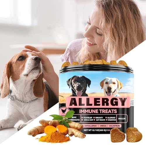YNPQTDS Hund Allergie Kausnacks - Hund Nahrungsergänzungsmittel - Allergiemittel Bei Saisonbedingten Allergien, Immunstärkendes Ergänzungsfutter Für Aktivitäten Draußen & Drinnen