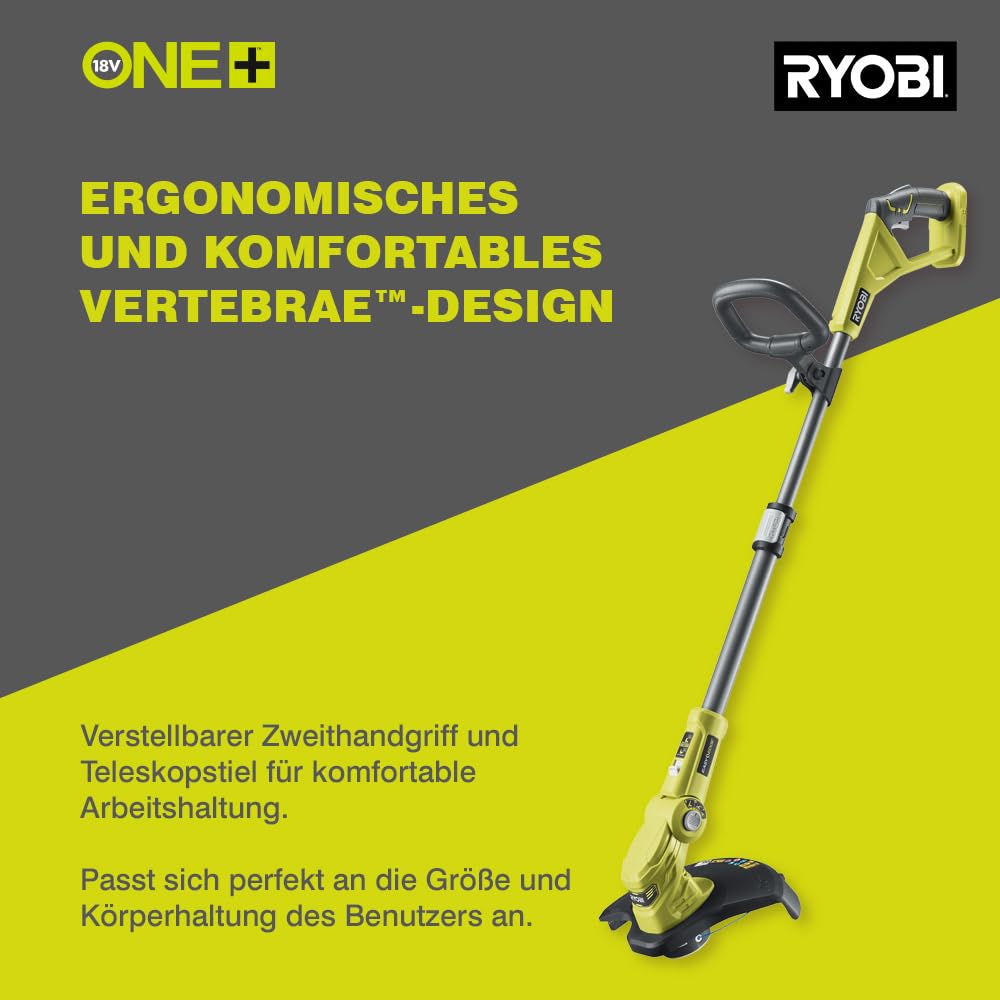 RYOBI 18 V ONE+ Akku-Gras- und Strauchschere RY18GSA-0 & 18 V ONE+ Akku-Rasentrimmer OLT1832 (Schnittbreite 25-30 cm, 3-fache Schnittwinkelverstellung, Schneidfaden 1,6mm, ohne Akku und Ladegerät)