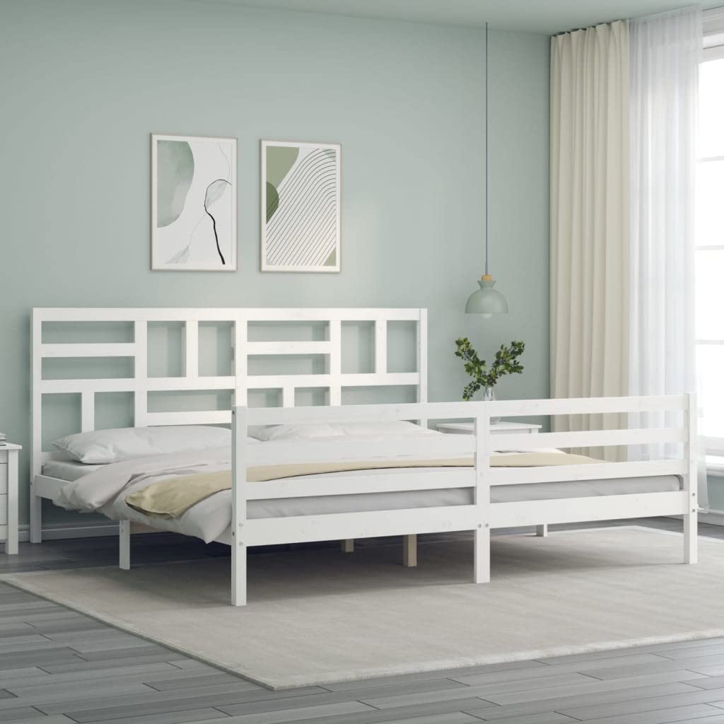 Homgoday Bettgestell mit Kopfteil, Massivholz, Weiß, 200 x 200 cm, Lattenrost für Erwachsene, Kinder und Jugendliche, einfache Montage, Typ 5 Betten und Lattenroste, Möbel