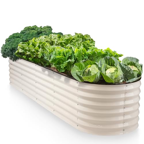 9-in-1 Galvanized Steel Raised Garden Bed // 8×2×1.5 ft Modular Planter for Gardening, Vegetables, Flowers // 18' Tall Metal Raised Garden Beds Outdoor (White) // Patented Design Planter Box