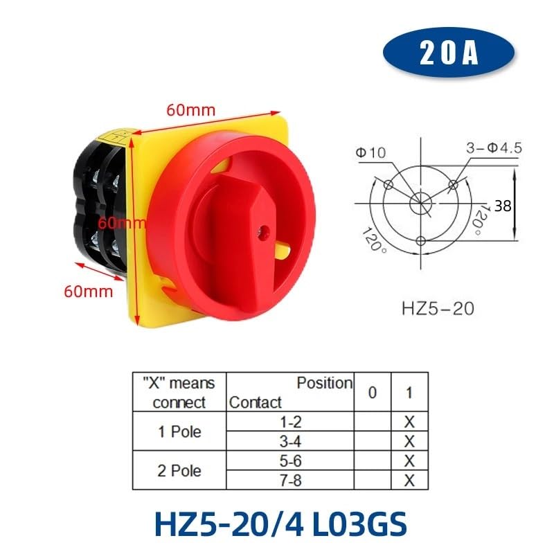 HZ5-20GS Combination Switch 20A 4kw 3P 12Terminals Two Positions R