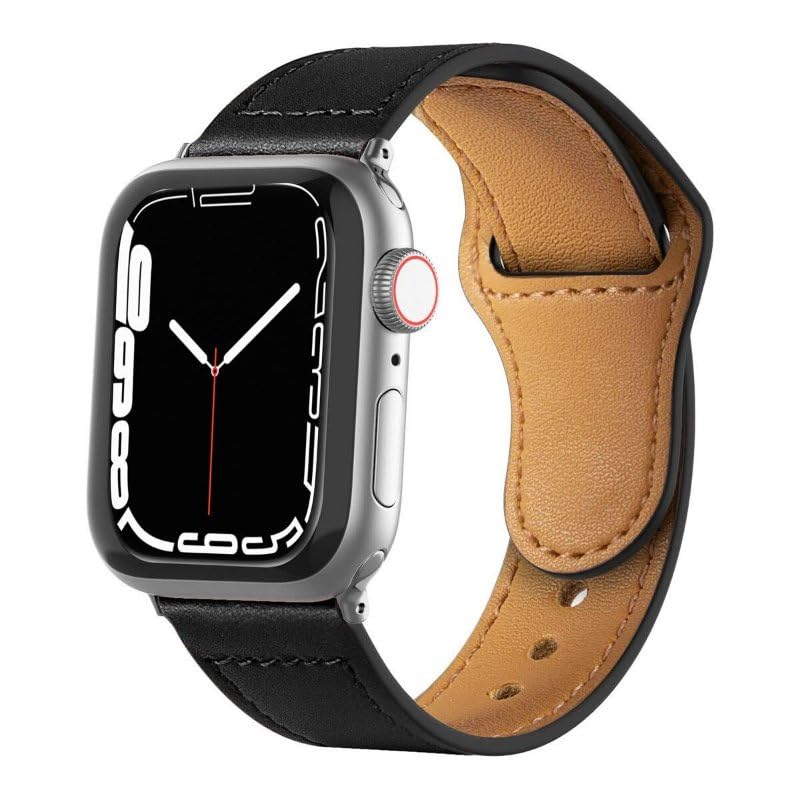 Gshield Pulseira de Couro compatível com Apple Watch (Preta, 42/44 / 45/49 mm)